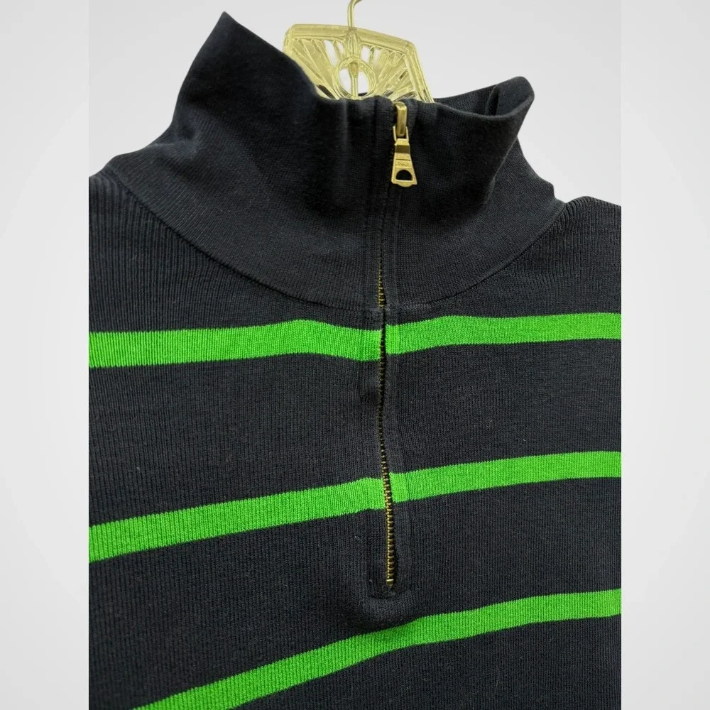 Vintage‎ Polo Ralph Lauren Men's Quarter Zip Sweater Navy Green Striped Cotton L